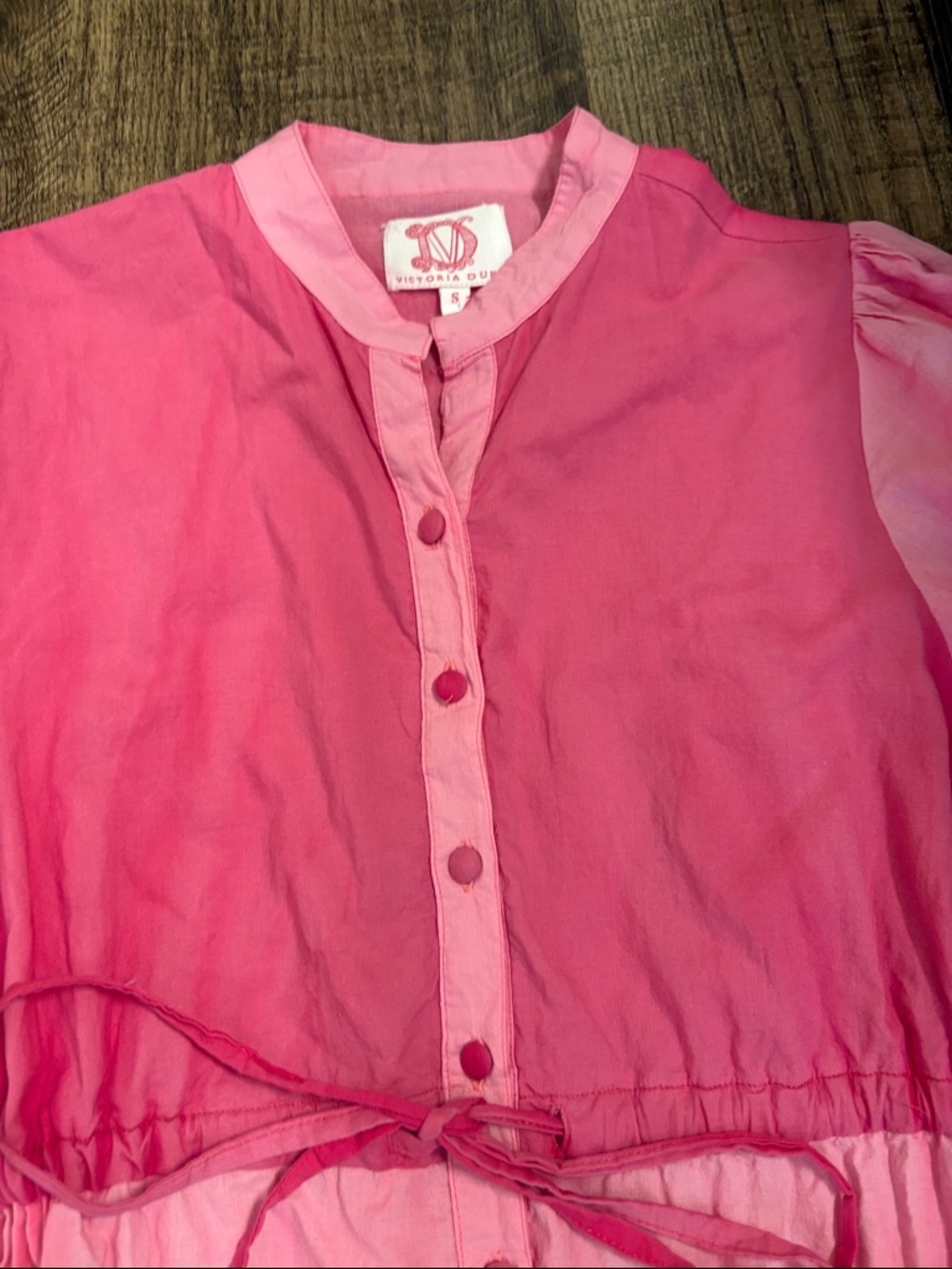 Victoria Dunn Pink Ombre Button-Front Shirt Dress Midi Dress Waist Tie Cotton - Picture 5 of 6